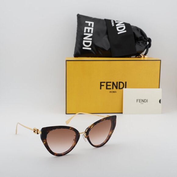 Fendi FE40014U 55F Cat Eye Sunglasses - Havana with FF Pattern/Brown main image 9